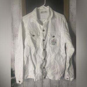 Pusheen The Cat Boba Tea Lightweight White Denim Jacket Size M Medium